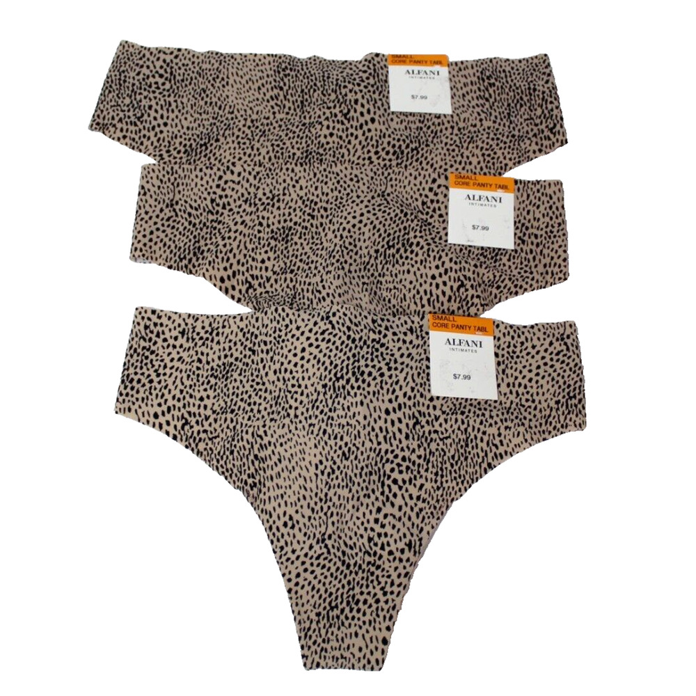 Lot Bundle of 3 Thong Panties Underwear Womens Small Leopard Beige Cheetah New